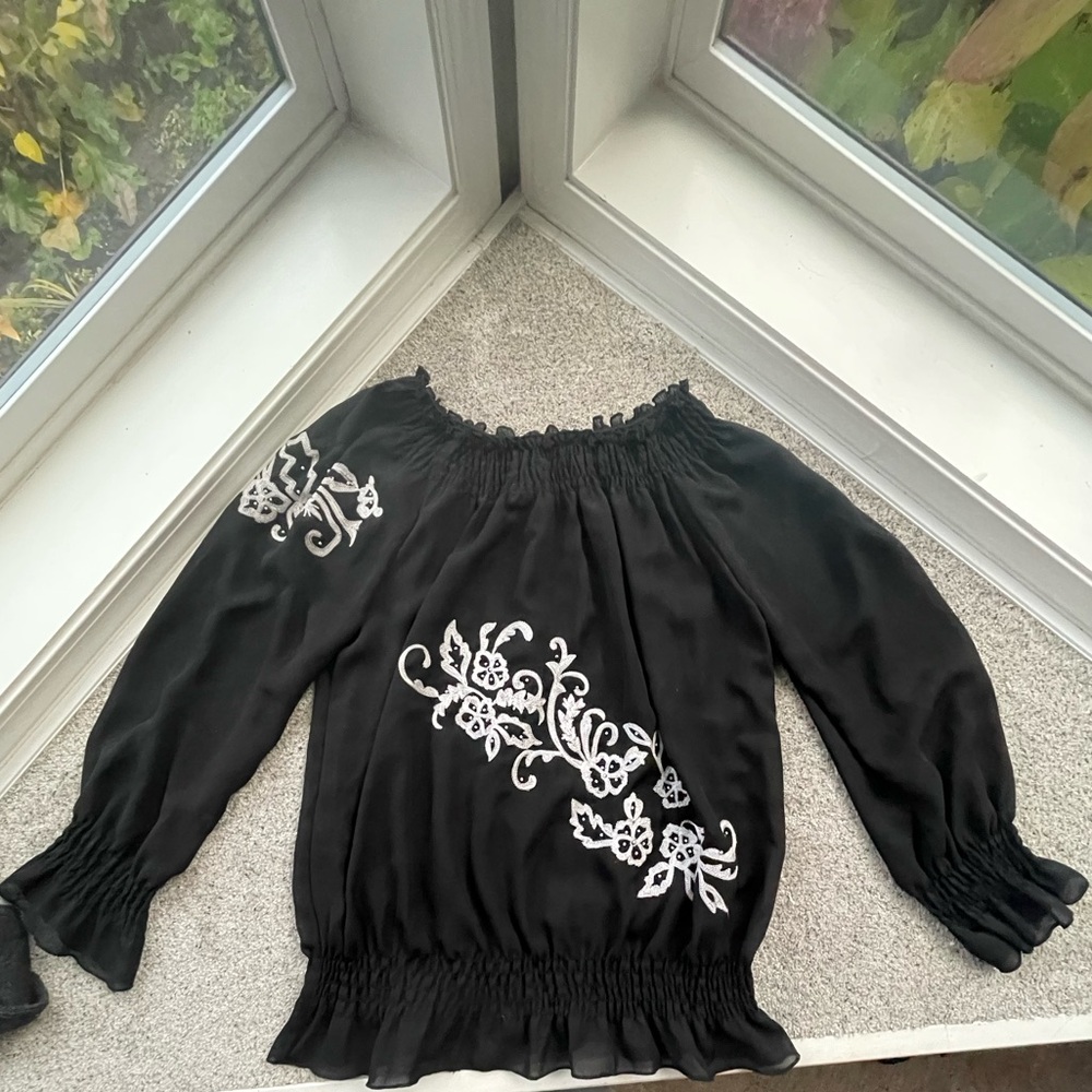 Black embroidered lightweight blouse